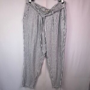 Anti-Blue Bluespice Linen Blend Striped Paperbag Waist Pants XL Navy White